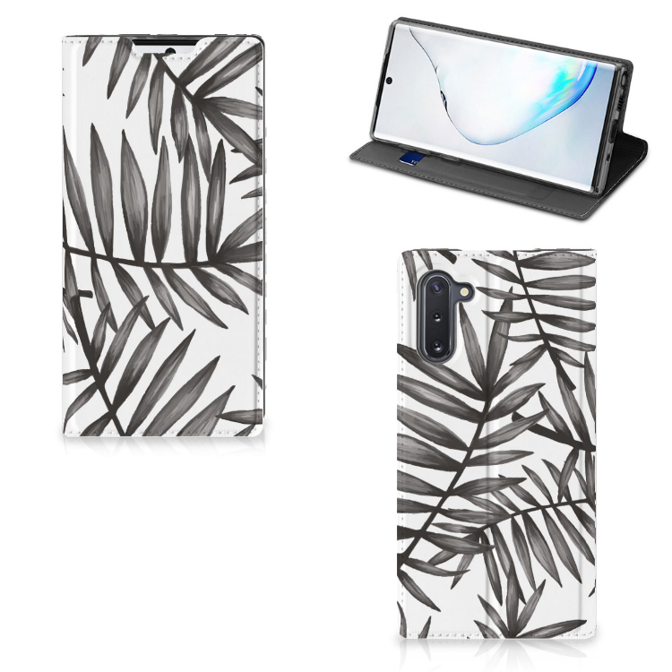 Samsung Galaxy Note 10 Smart Cover Leaves Grey hoesje voorkant zijkantstaand
