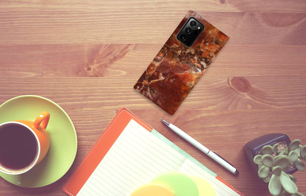 Samsung Galaxy Note 20 Ultra Standcase Marmer Bruin design bruin bovenaanzicht