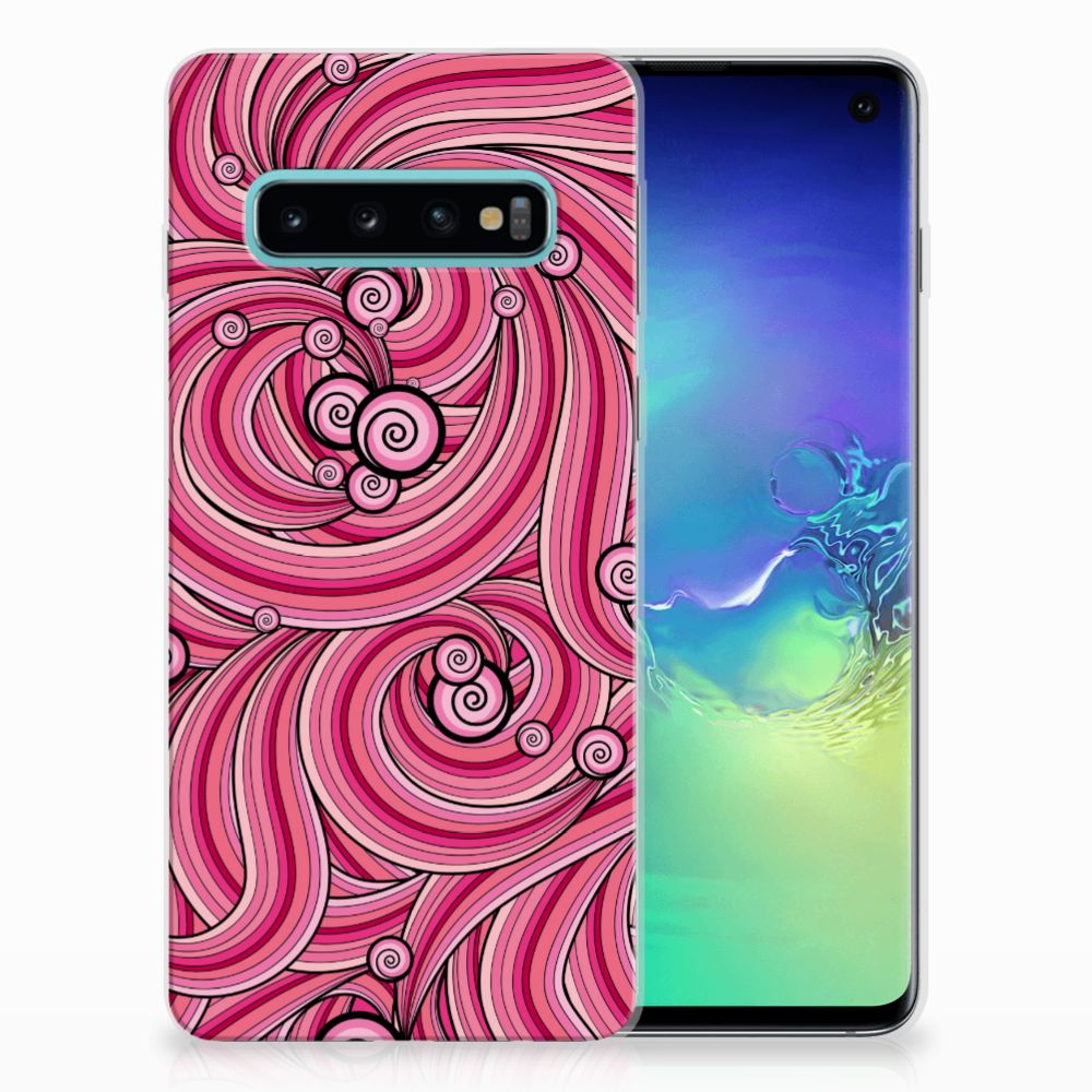 Samsung Galaxy S10 Hoesje maken Swirl Pink tpu hoesje design swirl pink aanzicht