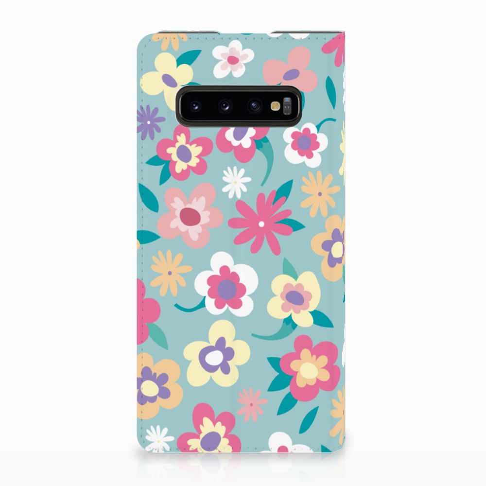 Samsung Galaxy S10 Plus Smart Cover Flower Power bloemen design vooraanzicht