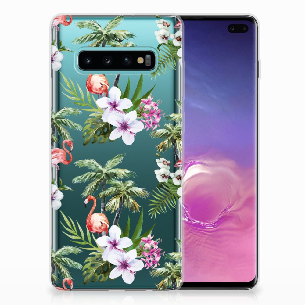 Samsung Galaxy S10 Plus TPU Hoesje Flamingo Palms front