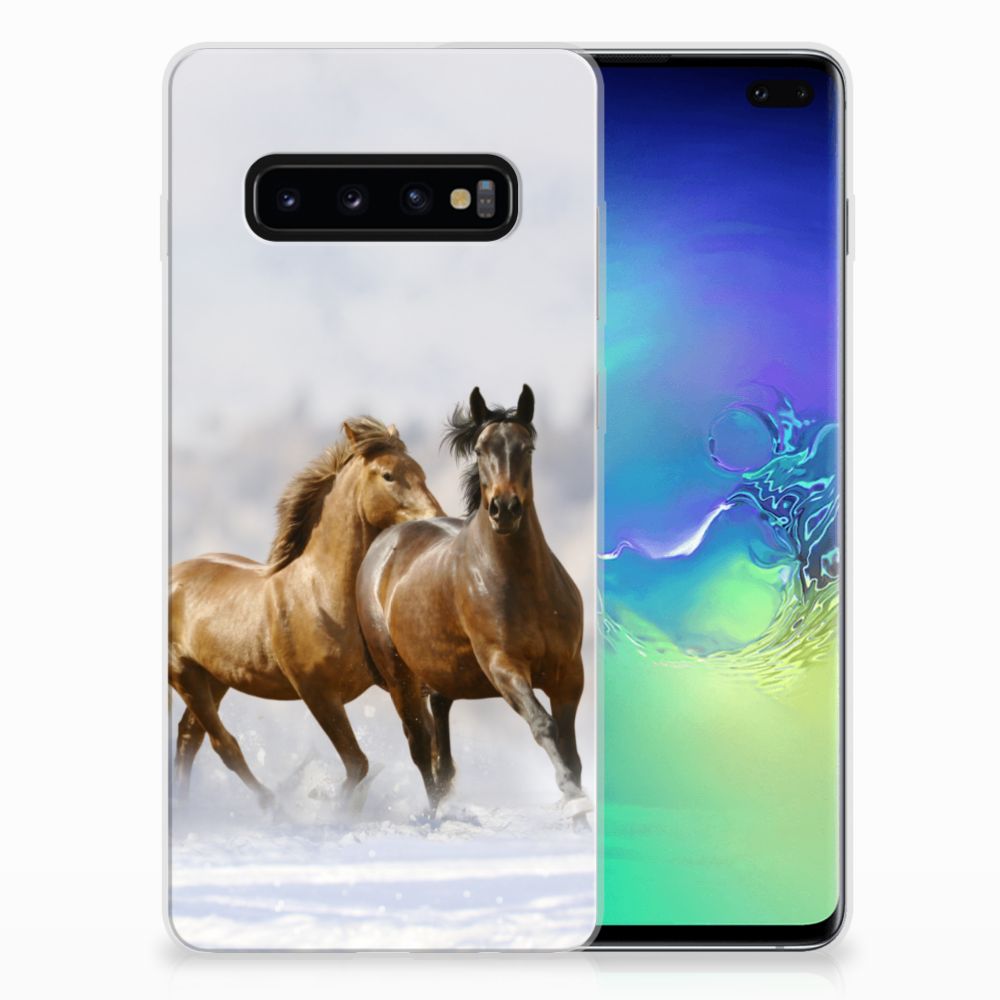 Samsung Galaxy S10 Plus TPU Hoesje Paarden paarden sneeuw side