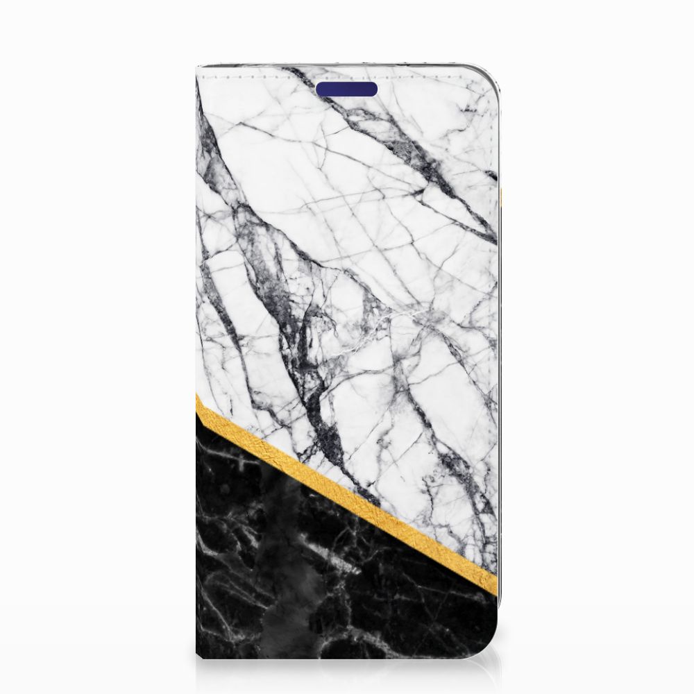 Samsung Galaxy S10e Standcase Marmer Wit Zwart design zwartwit marmer voorkant
