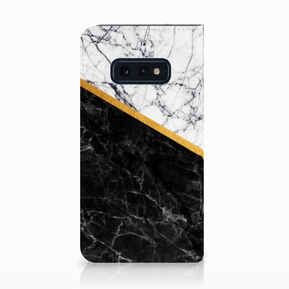 Samsung Galaxy S10e Standcase Marmer Wit Zwart design zwartwit aanzicht