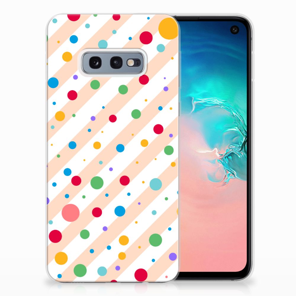 Samsung Galaxy S10e TPU bumper Dots met kleurrijke stippen voor gebruiksgemak en duurzame bescherming.
