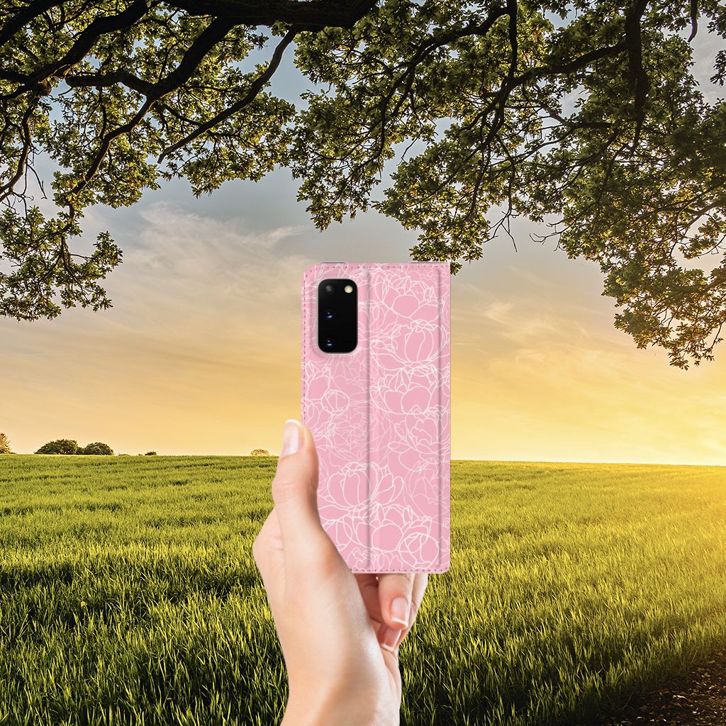Samsung Galaxy S20 Smart Cover White Flowers bloemen roze vooraanzicht