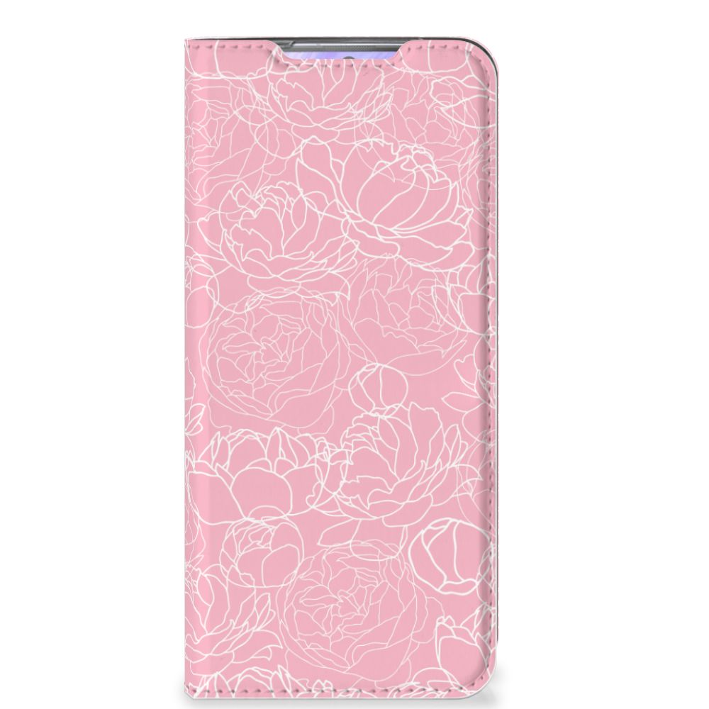 Samsung Galaxy S20 Smart Cover White Flowers smartphone hoesje bloemen roze aanzicht