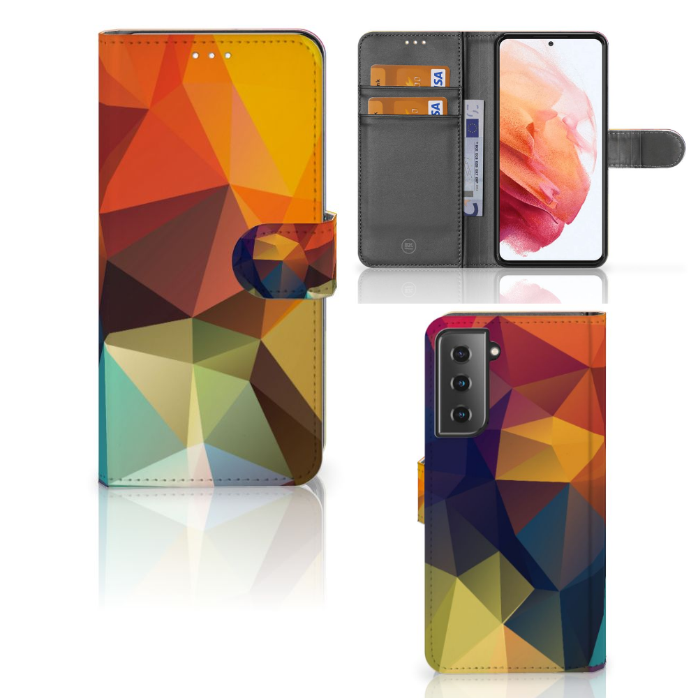 Samsung Galaxy S21 Book Case Polygon Color hoesje design polygon aanzicht