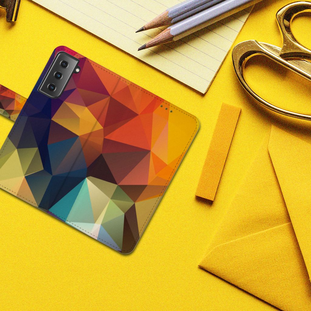 Samsung Galaxy S21 Book Case Polygon Color geometrisch design bovenaanzicht