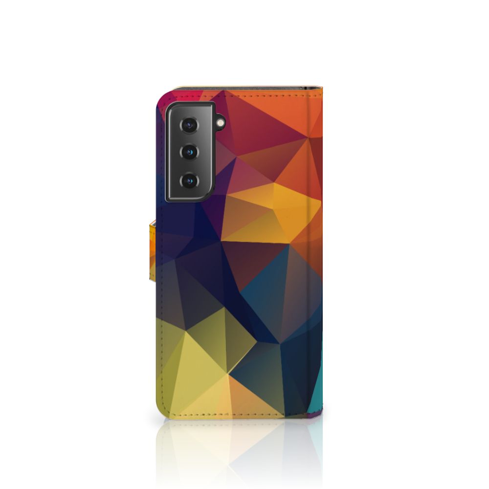 Samsung Galaxy S21 Book Case Polygon Color hoesje design polygon aanzicht
