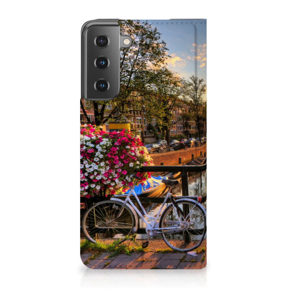 Samsung Galaxy S21 Book Cover Amsterdamse Grachten design Amsterdamse grachten aanzicht