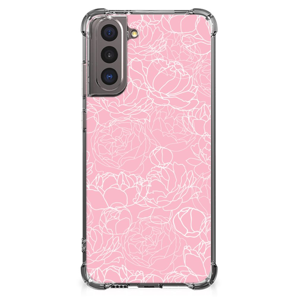 Samsung Galaxy S21 Case White Flowers roze bloemen achterkant