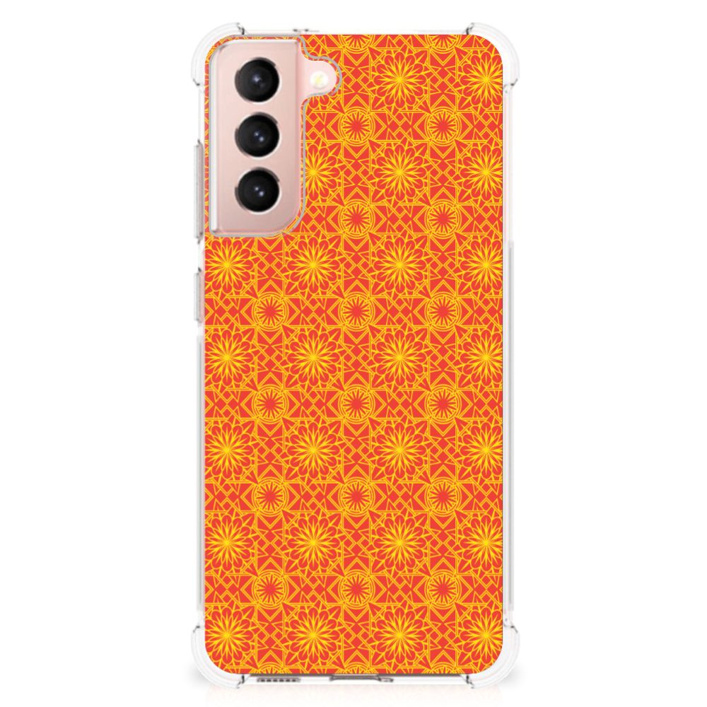 Samsung Galaxy S21 FE Doorzichtige Silicone Hoesje Batik Oranje achterkant