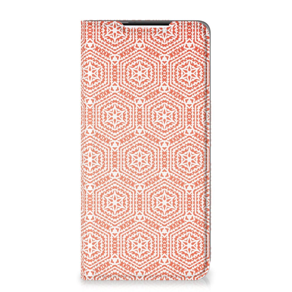 Samsung Galaxy S21 Hoesje met Magneet Pattern Orange design oranje wit patroon aanzicht