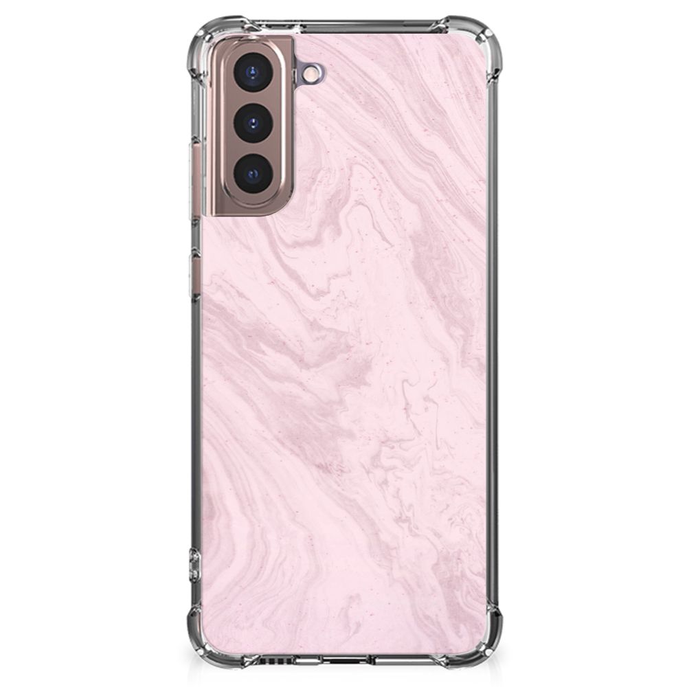 Samsung Galaxy S21 Plus Anti-Shock Hoesje Marble Pink achterkant