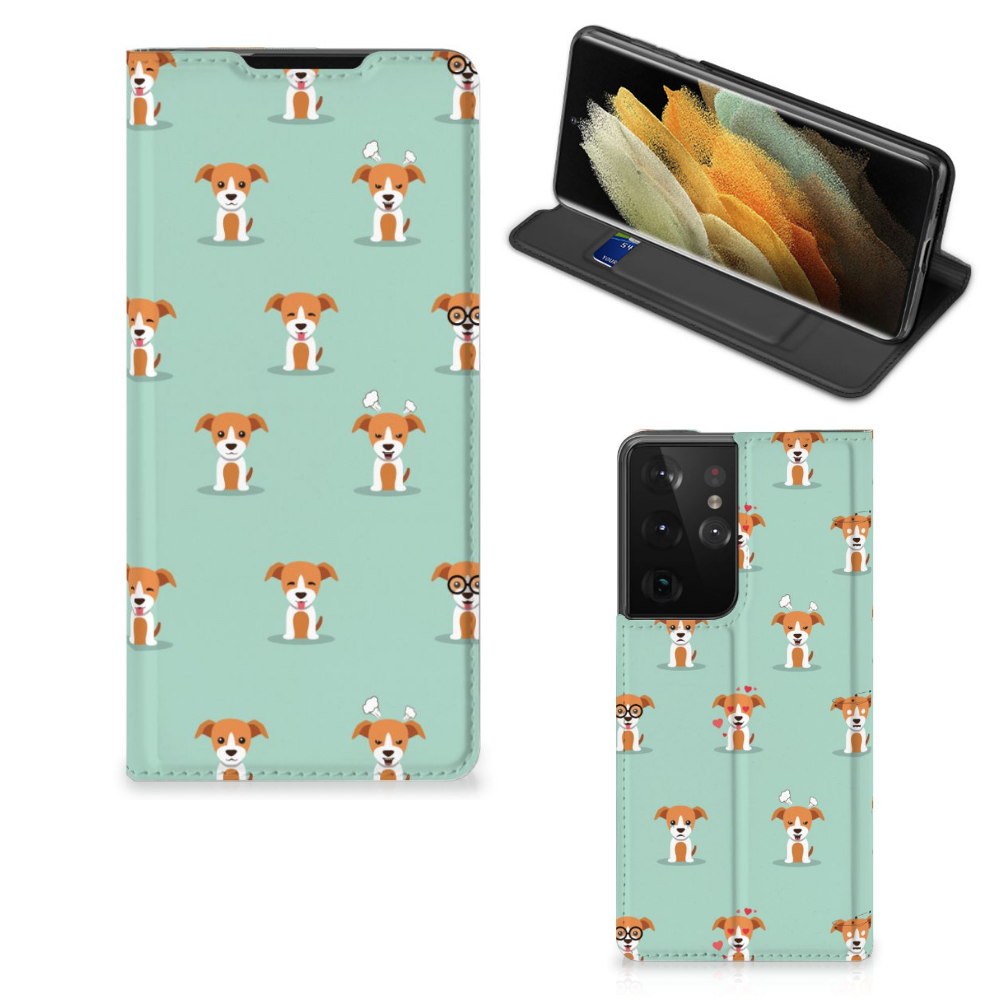 Samsung Galaxy S21 Ultra Hoesje maken Pups honden ontwerp voorkant achterkant