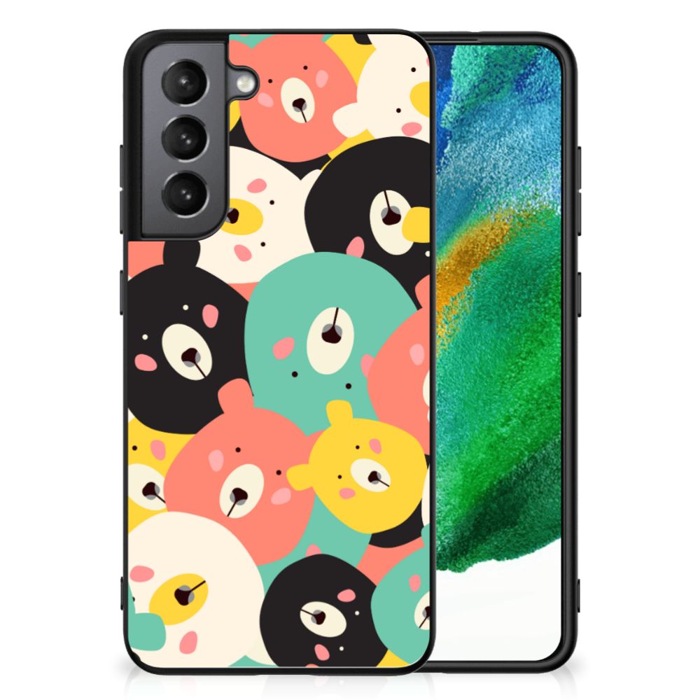 Samsung Galaxy S21FE Hoesje Bears illustraties achterkant met kleurrijke beren