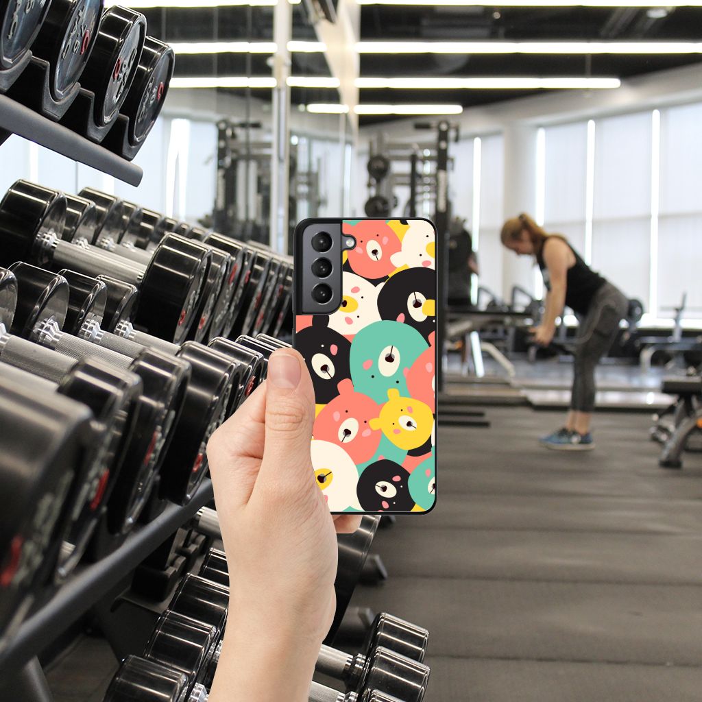 Samsung Galaxy S21FE Hoesje Bears illustraties achterkant hand gym