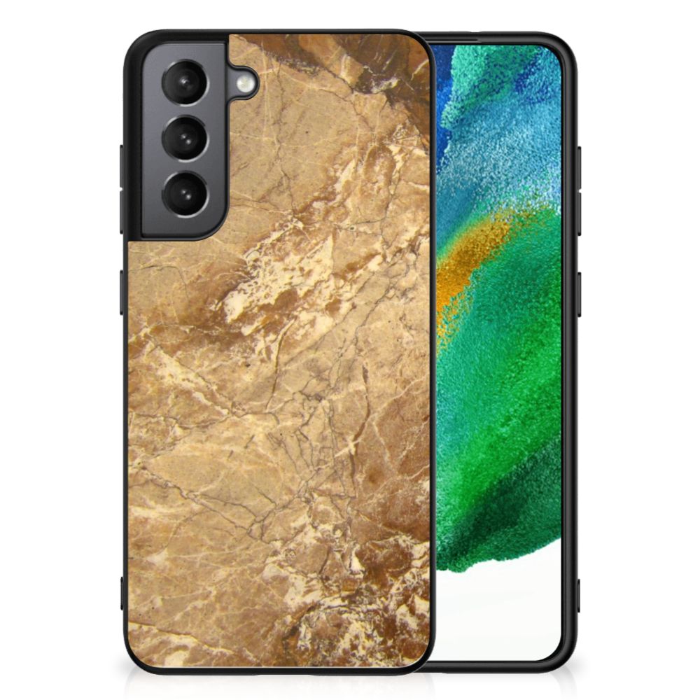 Samsung Galaxy S21FE Marmeren Print Telefoonhoesje Marmer Creme telefoonhoes marmer creme achterkant