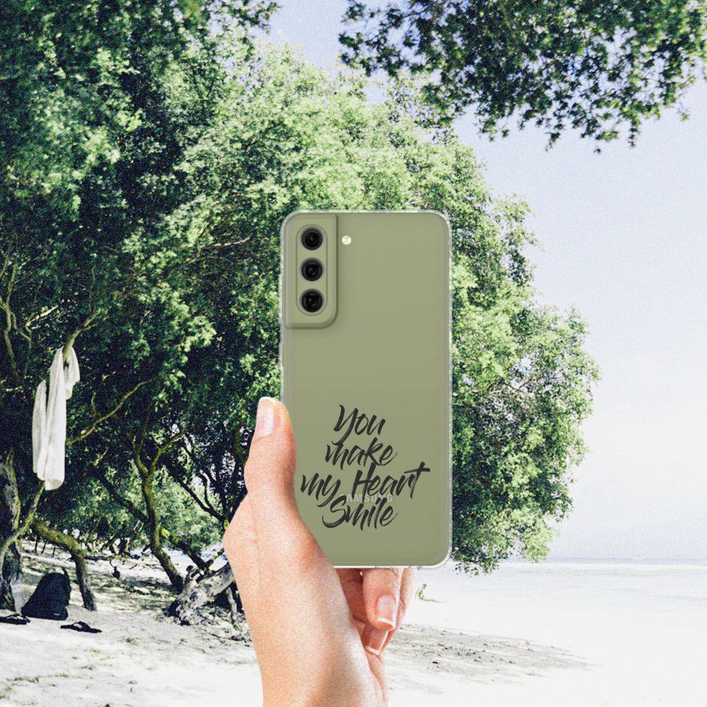 Samsung Galaxy S21FE Siliconen hoesje met naam Heart Smile aanzicht ontwerp