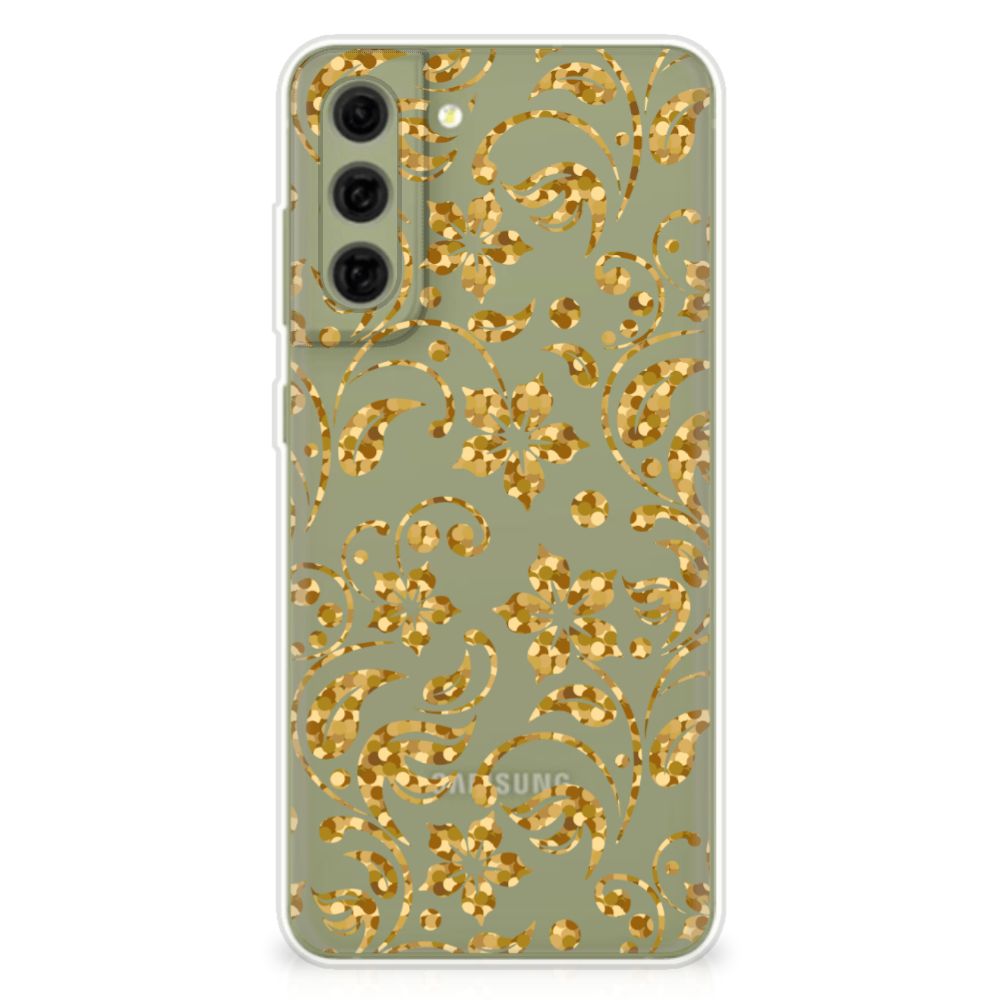 Samsung Galaxy S21FE TPU Case Gouden Bloemen achteraanzicht