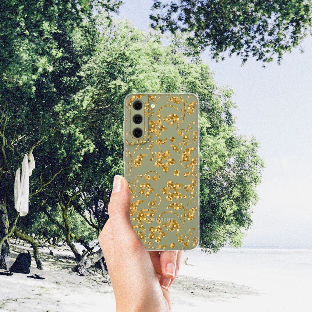 Samsung Galaxy S21FE TPU Case Gouden Bloemen design hand strand