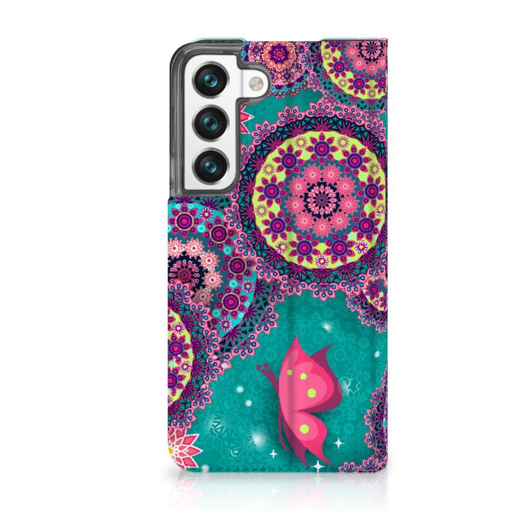 Samsung Galaxy S22 Bookcase Cirkels en Vlinders design Cirkels Vlinders voorkant