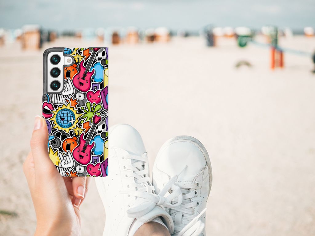 Samsung Galaxy S22 Hippe Standcase Punk Rock telefoonhoesje design punk rock aanzicht