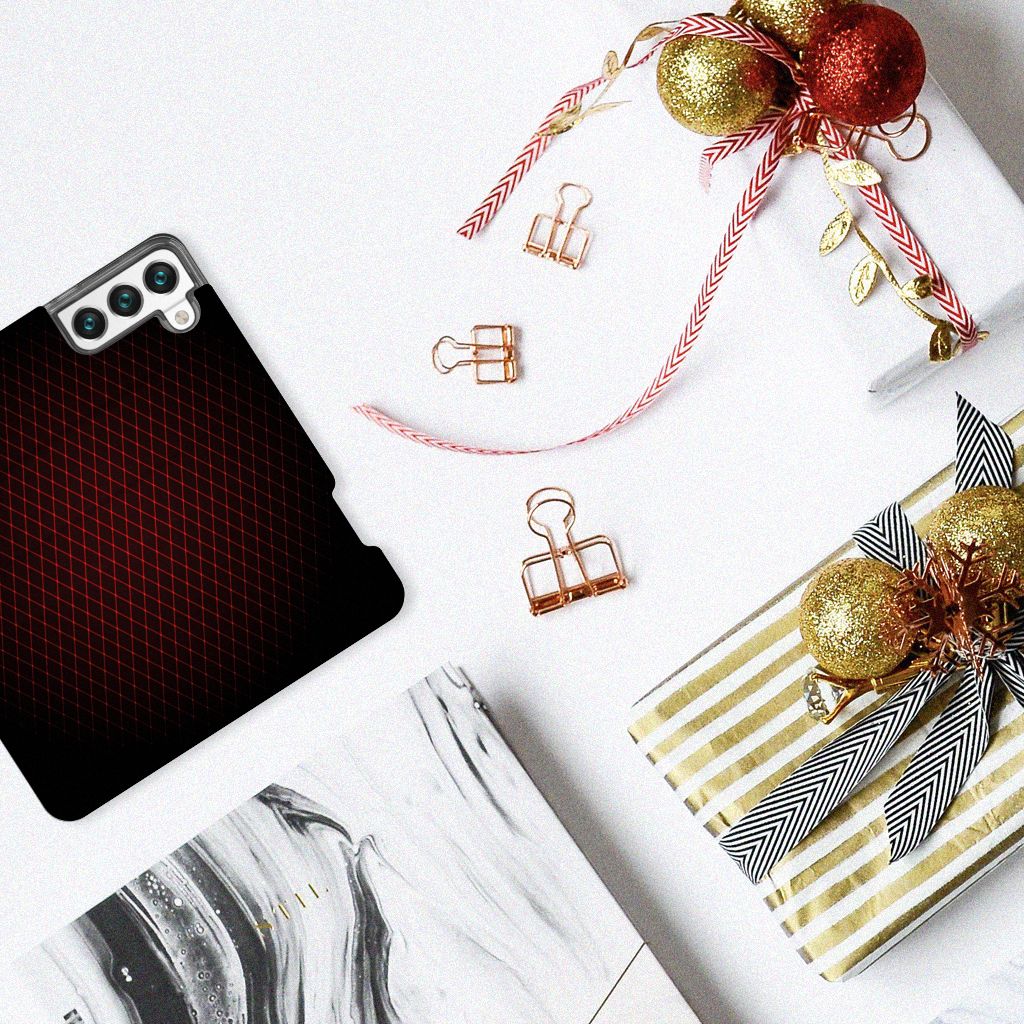 Samsung Galaxy S22 Hoesje met Magneet Geruit Rood design geruit bovenaanzicht