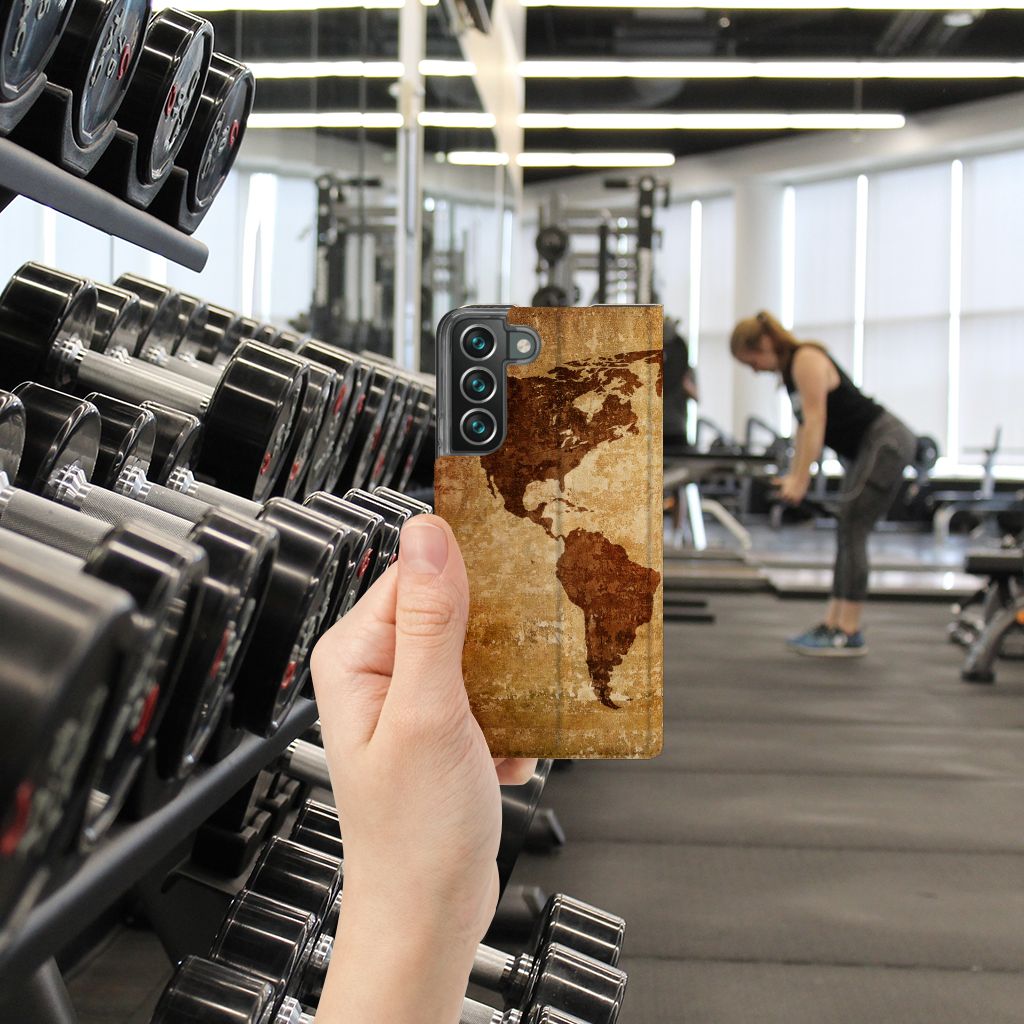Samsung Galaxy S22 Plus Book Cover Wereldkaart wereldkaart hand gym