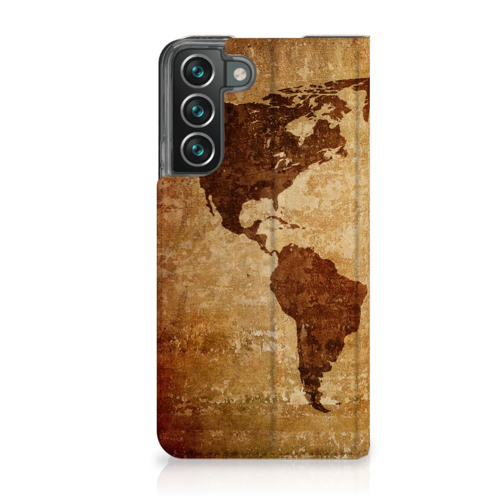 Samsung Galaxy S22 Plus Book Cover Wereldkaart wereldkaart bruin voorkant