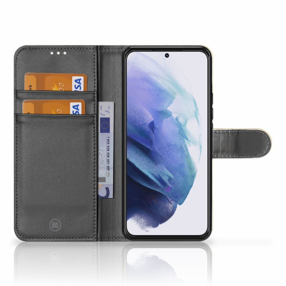 Samsung Galaxy S22 Plus Book Style Case Licht Hout binnenkant pasjes vakken aanzicht
