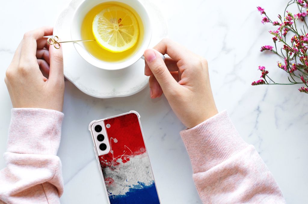 Samsung Galaxy S22 Plus Cover Case Nederland Nederlandse Vlag design hands kopje