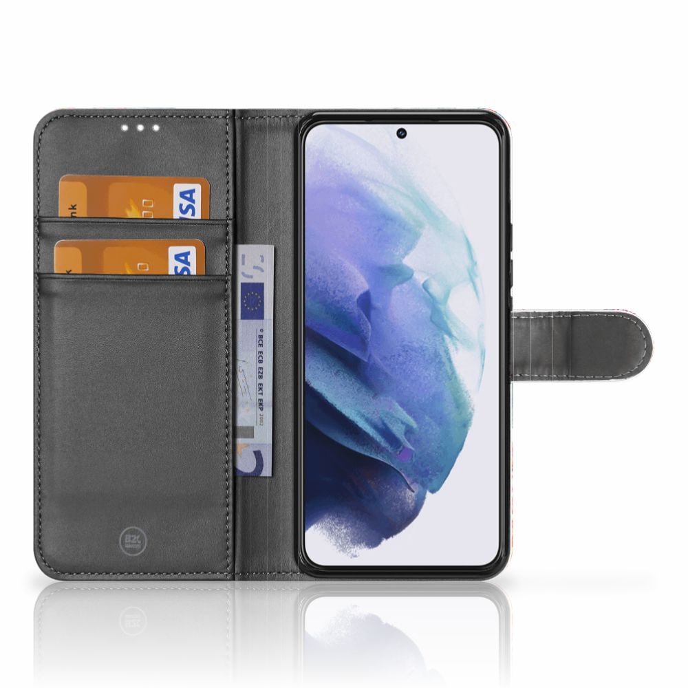 Samsung Galaxy S22 Plus Telefoonhoesje met Pasjes Bird Flowers boekhoesje binnenkant pasjesvak scherm