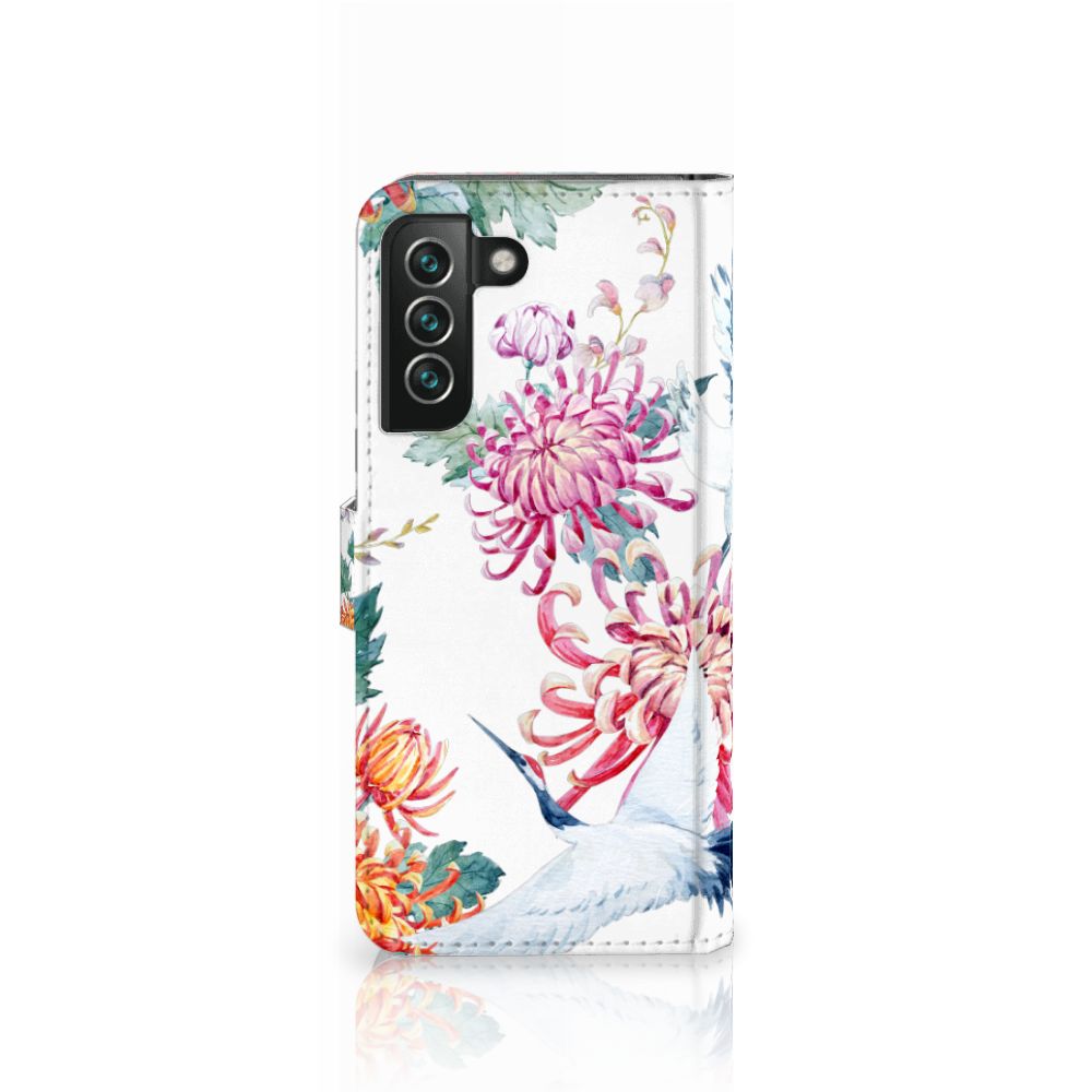 Samsung Galaxy S22 Plus Telefoonhoesje met Pasjes Bird Flowers telefoonhoesje design Bird Flowers aanzicht