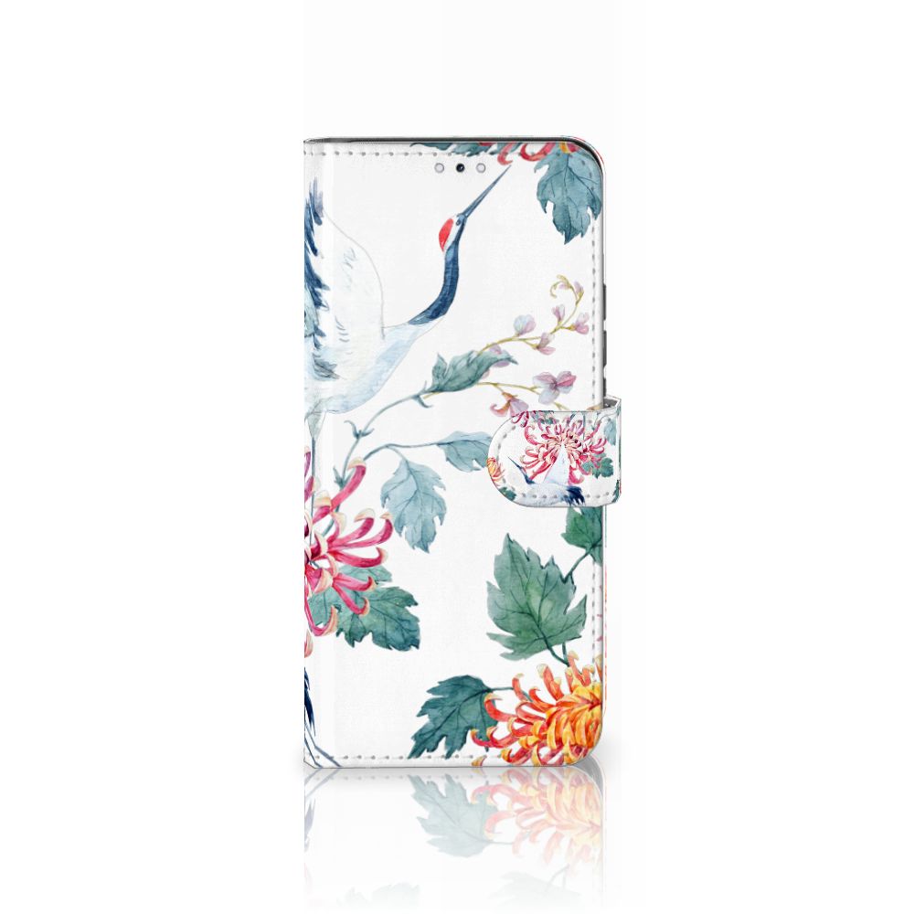 Samsung Galaxy S22 Plus Telefoonhoesje met Pasjes Bird Flowers telefoonhoesje bloemen ooievaar zijkant