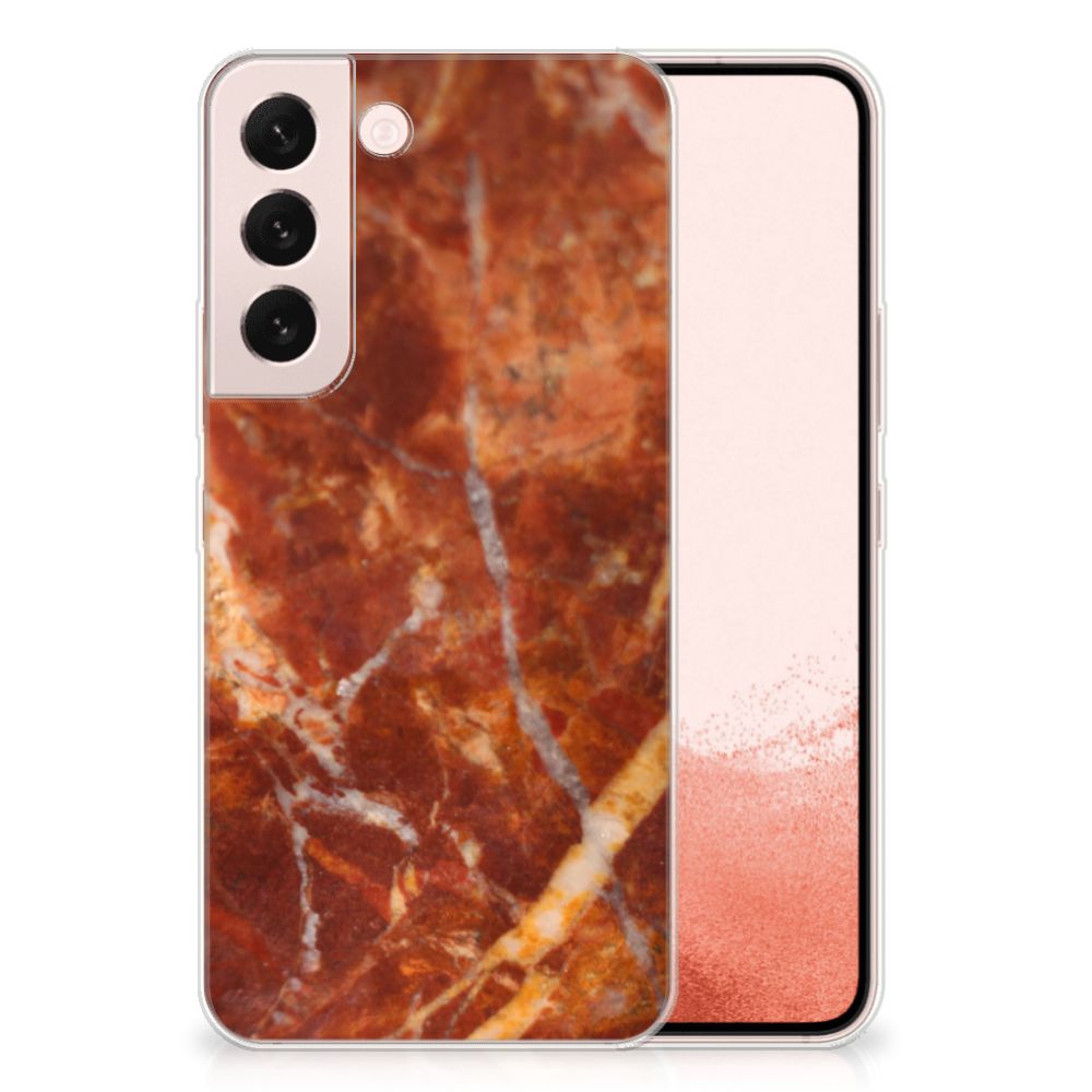 Samsung Galaxy S22 TPU Siliconen Hoesje Marmer Bruin design bruin aanzicht
