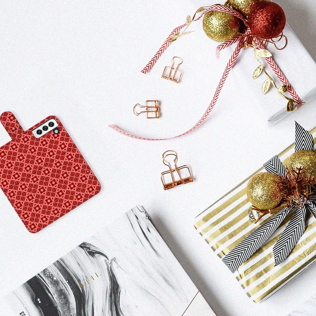 Samsung Galaxy S22 Telefoon Hoesje Batik Rood design batik aanzicht