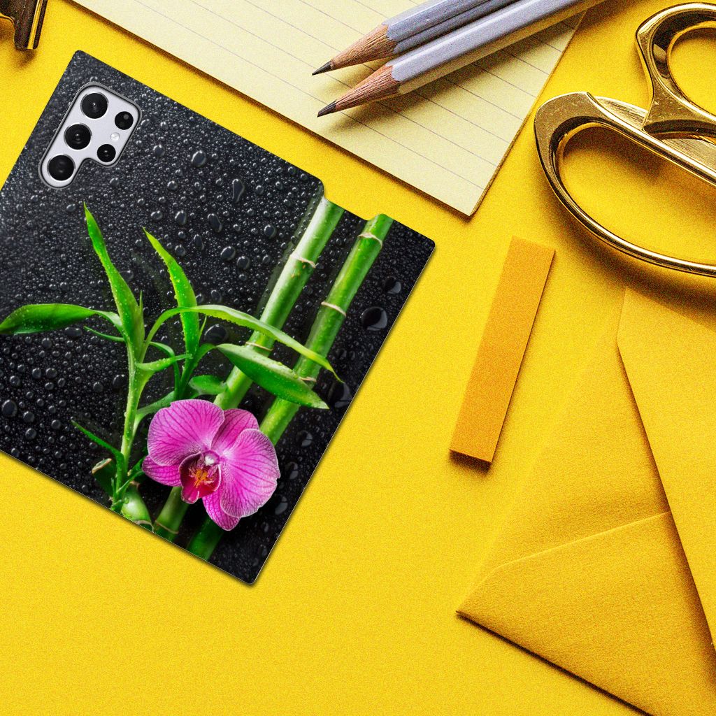 Samsung Galaxy S22 Ultra Smart Cover Orchidee design hoesje aanzicht
