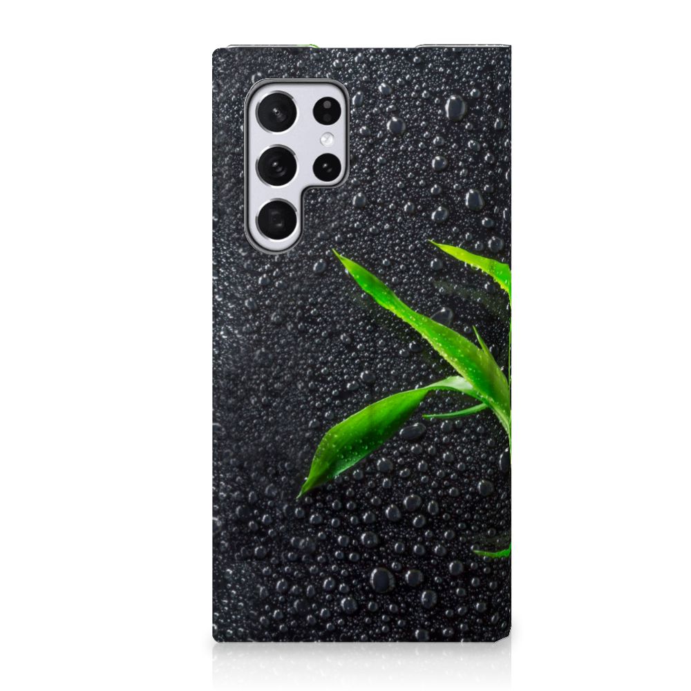 Samsung Galaxy S22 Ultra Smart Cover Orchidee design met waterdruppels en groene plant