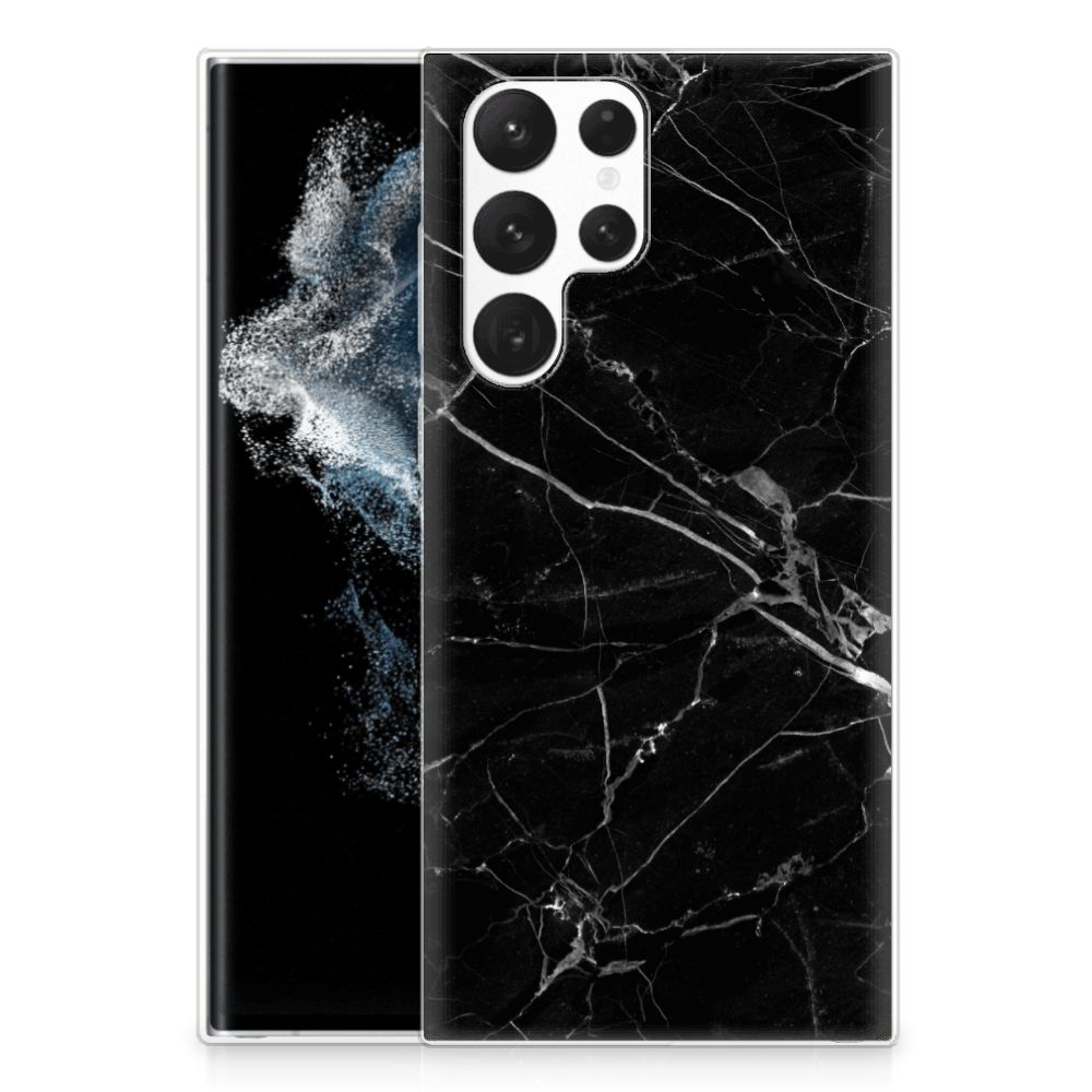Samsung Galaxy S22 Ultra TPU Siliconen Hoesje Marmer Zwart achterkant zwart marmer design