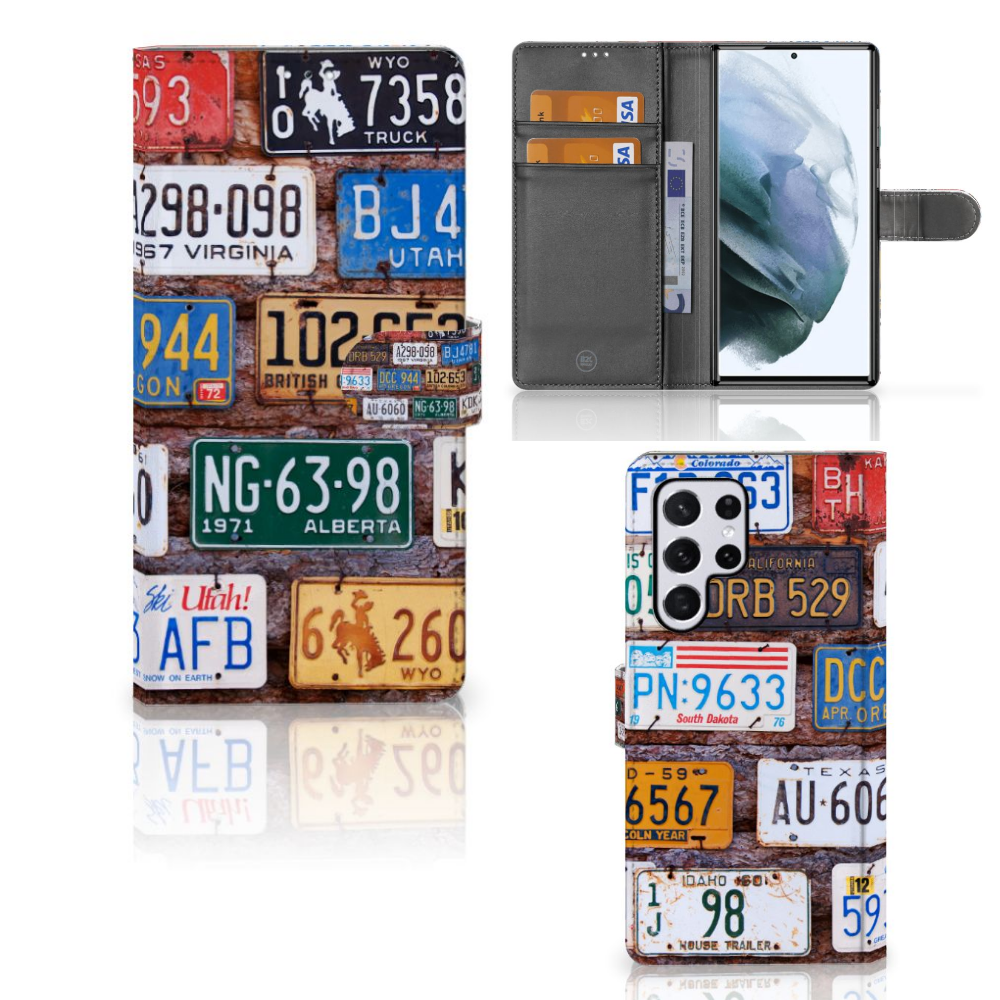 Samsung Galaxy S22 Ultra Telefoonhoesje met foto Kentekenplaten telefoonhoesje collage kentekenplaten design aanzicht