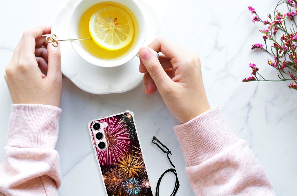 Samsung Galaxy S23 Anti Shock Bumper Case Vuurwerk handen drankje schotel