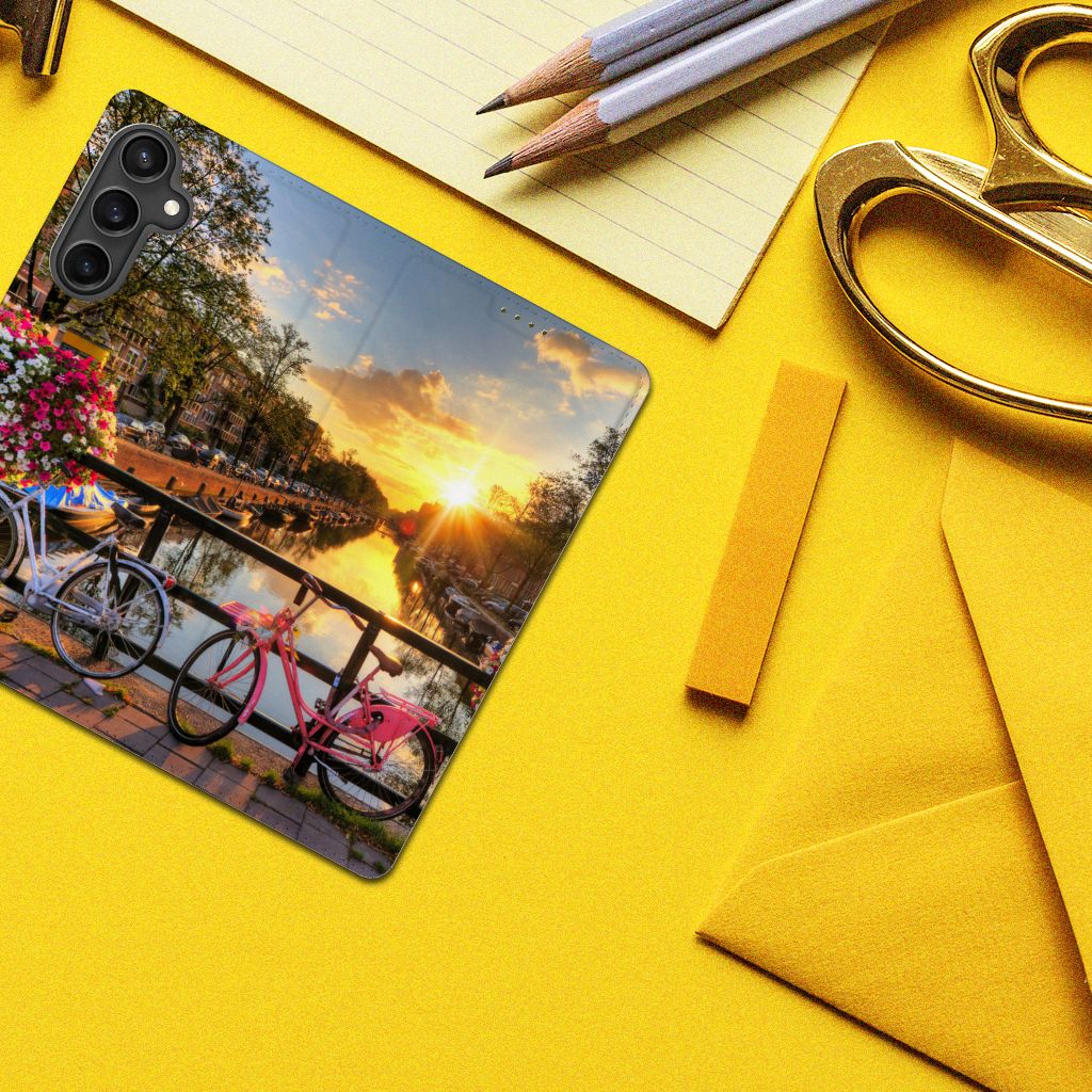 Samsung Galaxy S23 FE Book Cover Amsterdamse Grachten hoesje design Amsterdamse grachten aanzicht