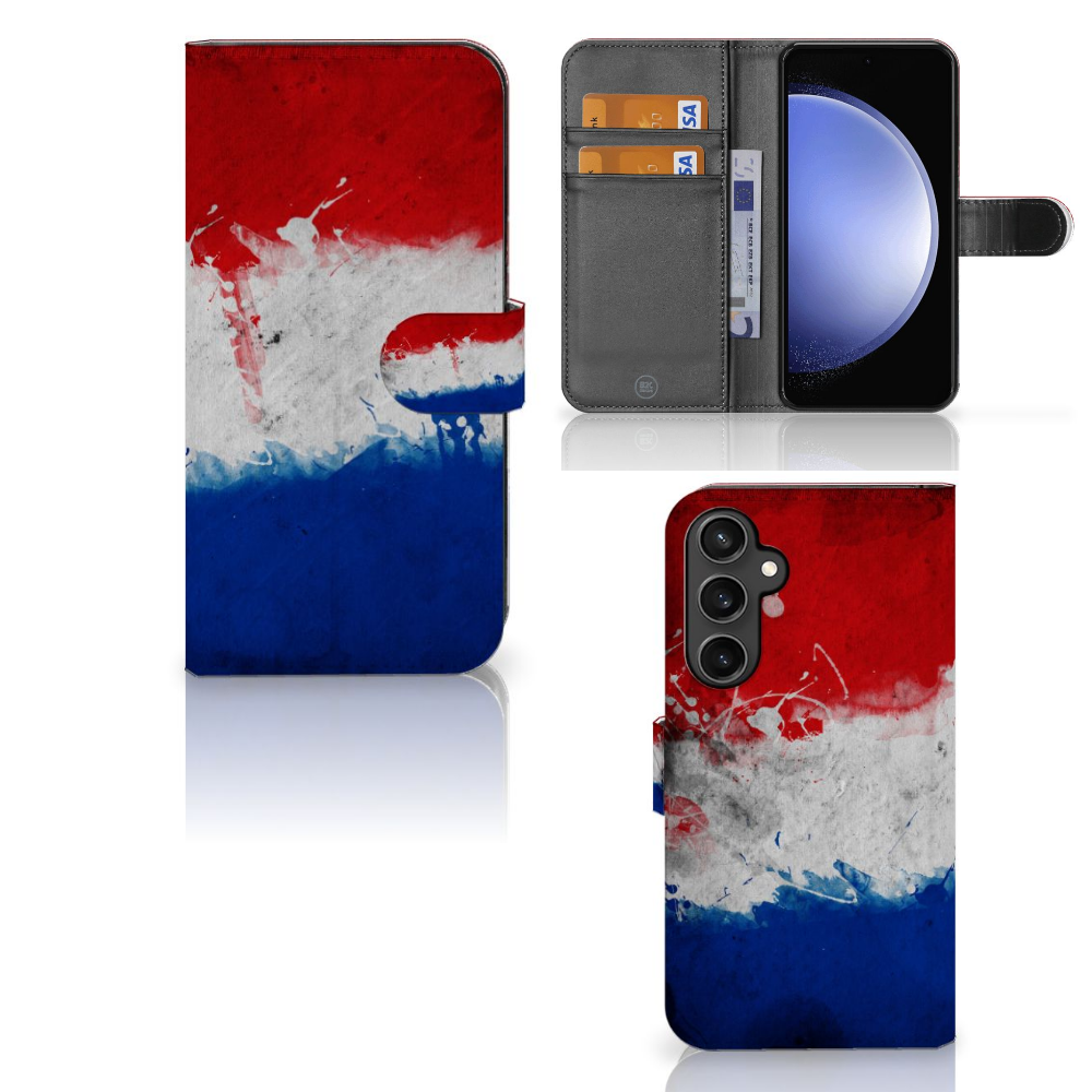 Samsung Galaxy S23 FE Bookstyle Case Nederland met ontwerp van de Nederlandse vlag en pasjeshouder