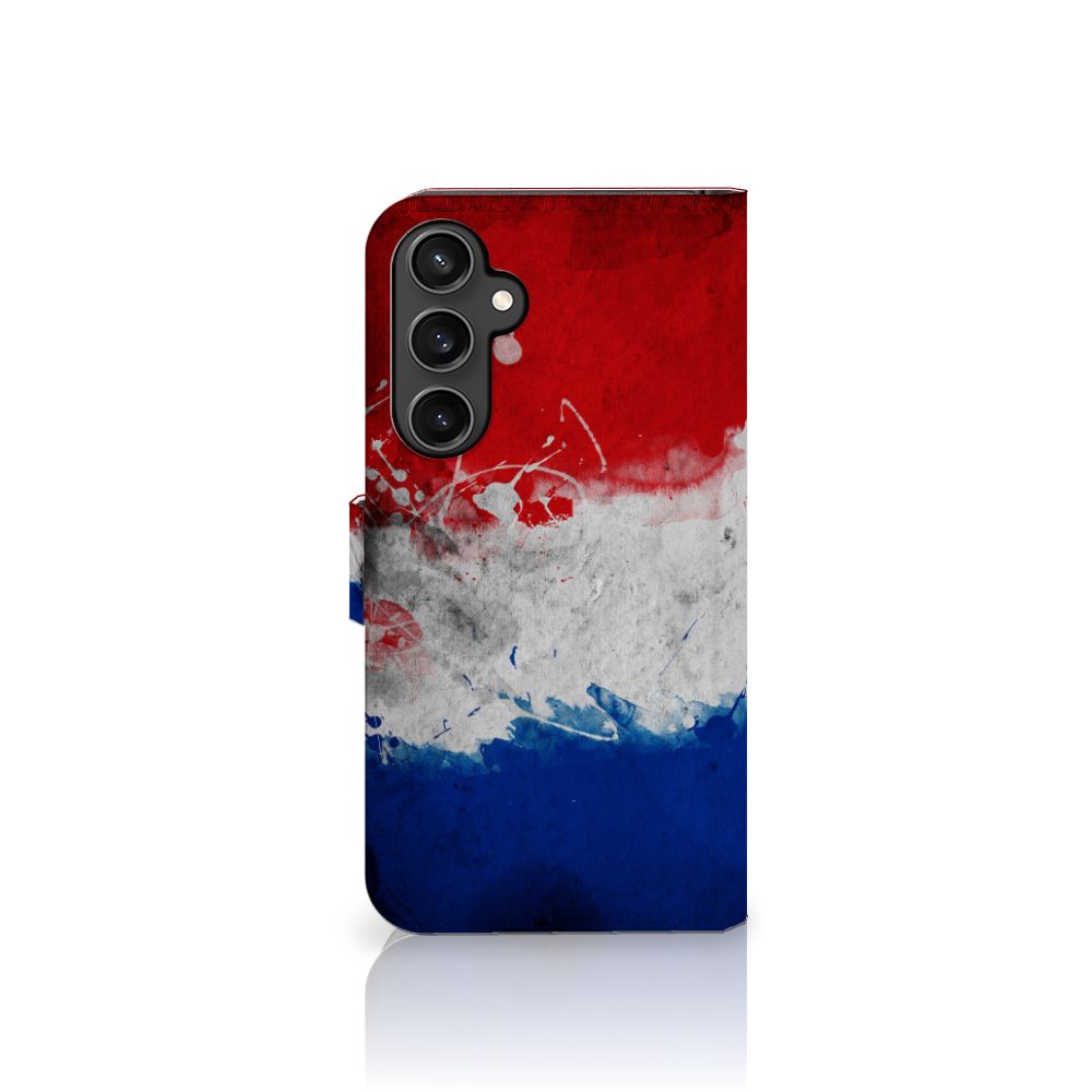 Samsung Galaxy S23 FE Bookstyle Case Nederland met artistiek ontwerp van de Nederlandse vlag.