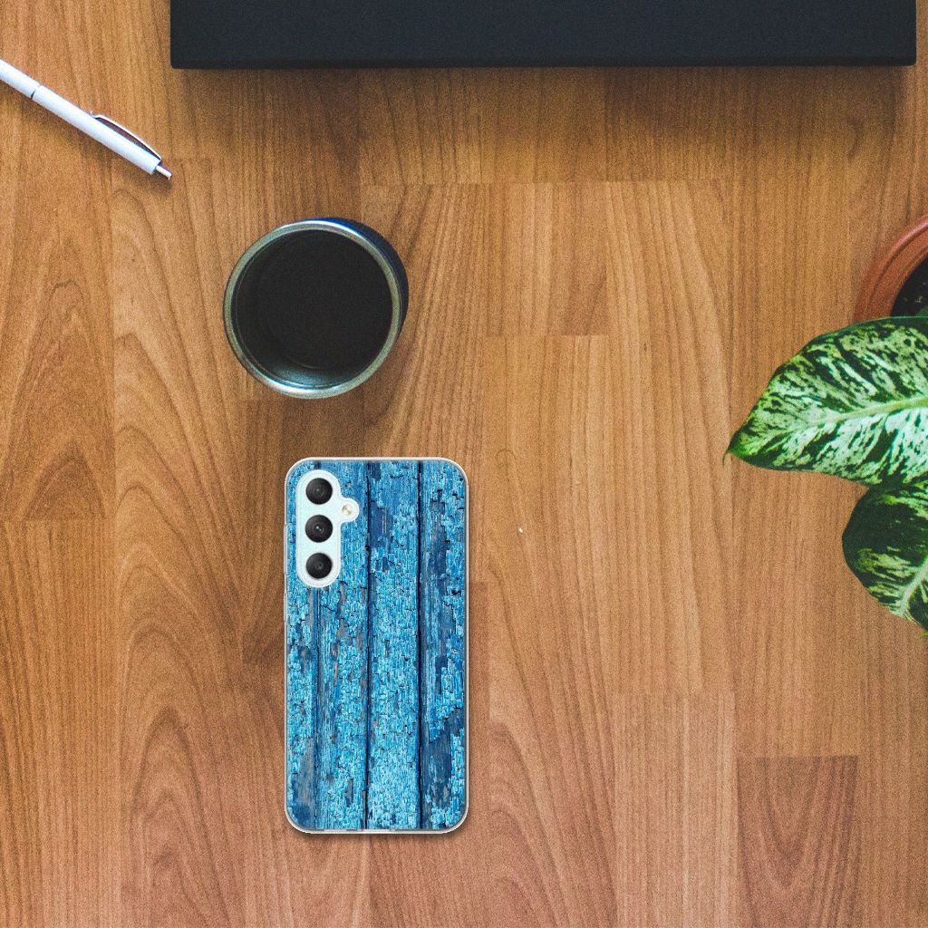 Samsung Galaxy S23 FE Bumper Hoesje Wood Blue model design aanzicht