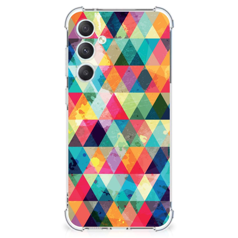 Samsung Galaxy S23 FE Doorzichtige Silicone Hoesje Geruit kleurrijk geometrisch design aanzicht