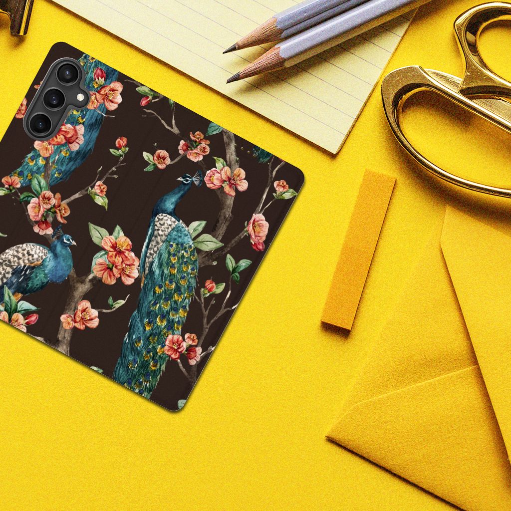 Samsung Galaxy S23 FE Hoesje maken Pauw met Bloemen design voorkant