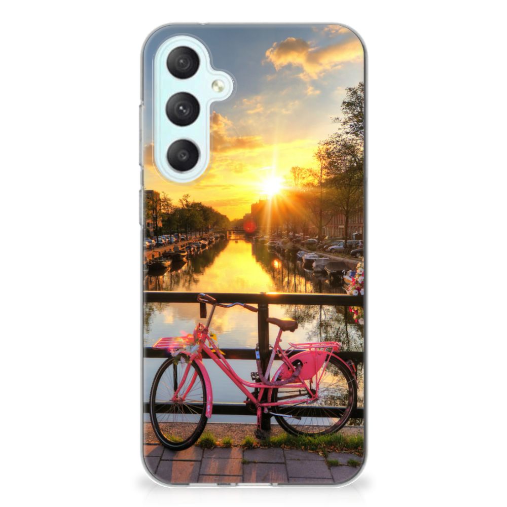 Samsung Galaxy S23 FE Siliconen Back Cover Amsterdamse Grachten fiets zonsondergang water